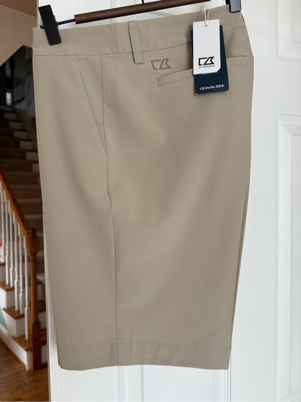 NWT- Cutter & Buck Khaki Flat-Front Performance Shorts